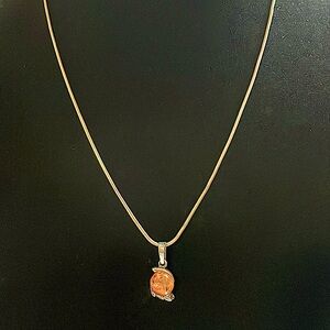 Silver 925 Necklace with Amber Crystal Pendant 21” Chain